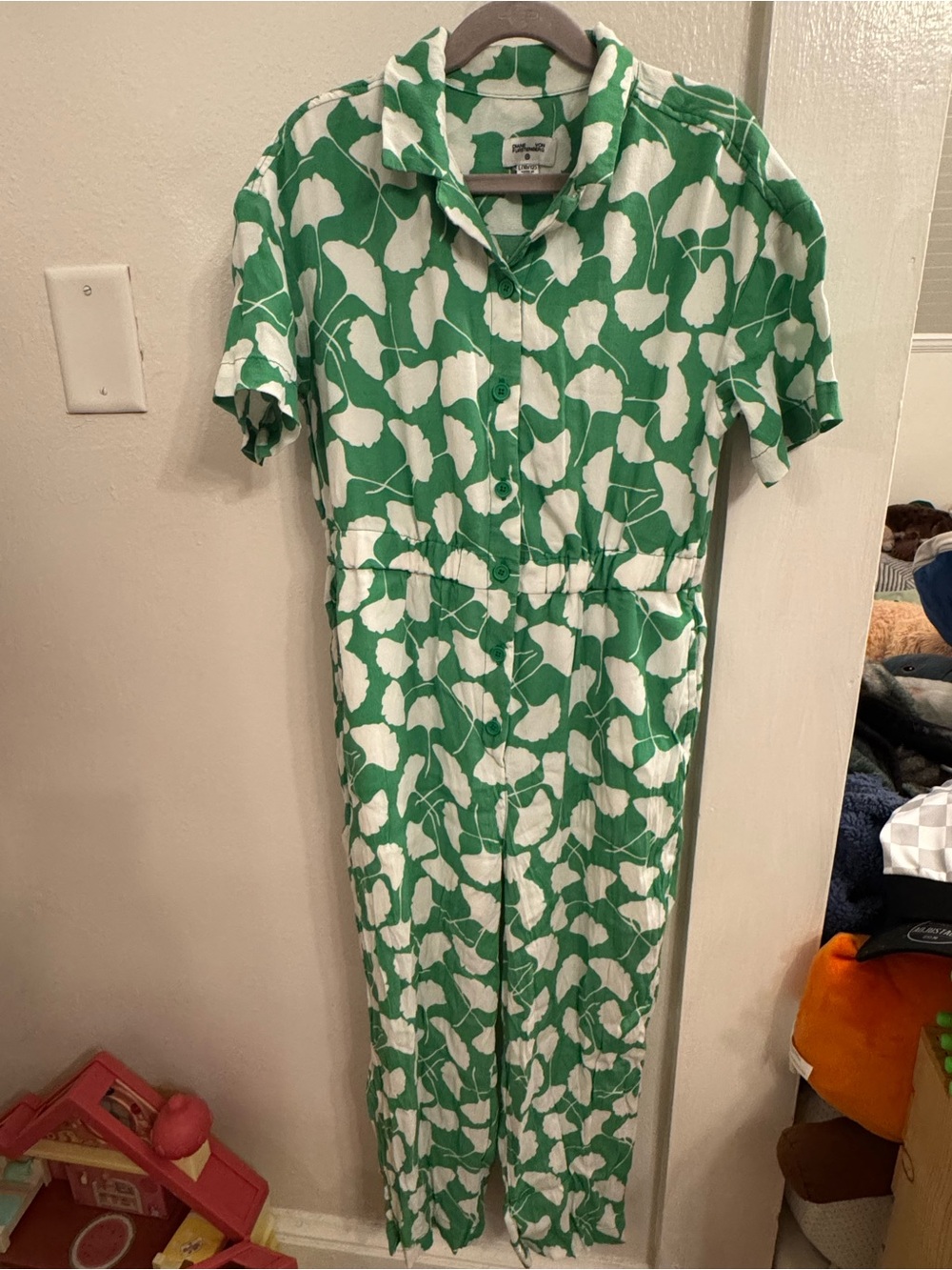 Diane Von Furstenberg Green and White Printed Girls Jumpsuit